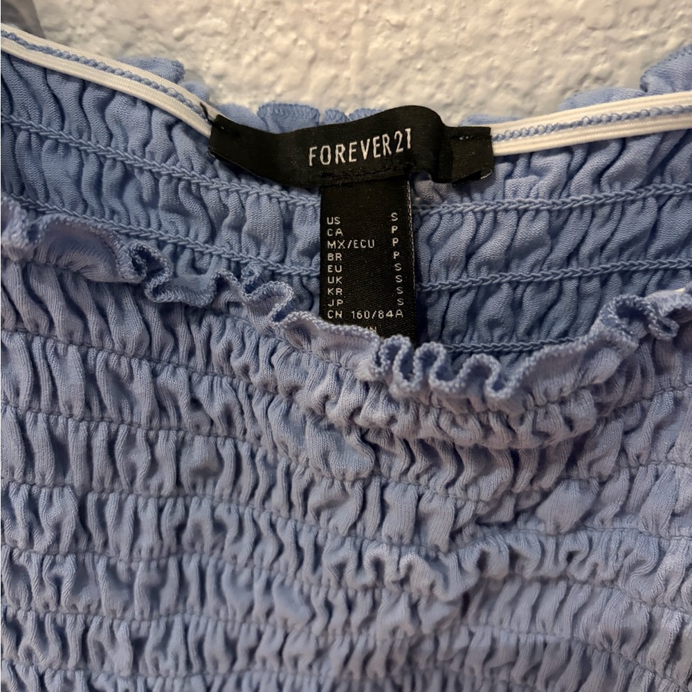 Forever 21 Light Blue Smocked Crop Top - Picture 2 of 2
